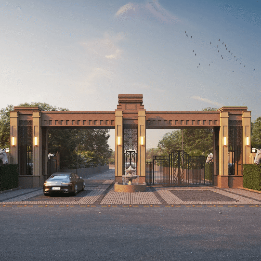 Elegant entrance gate with car
